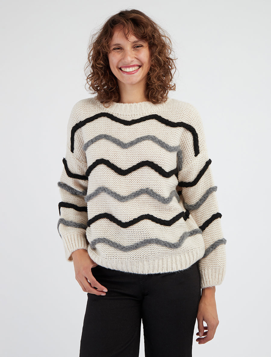 Pull en maille motif vagues bicolore - Noir/gris