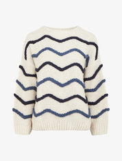 Pull en maille à motif vagues - Bleu - 1