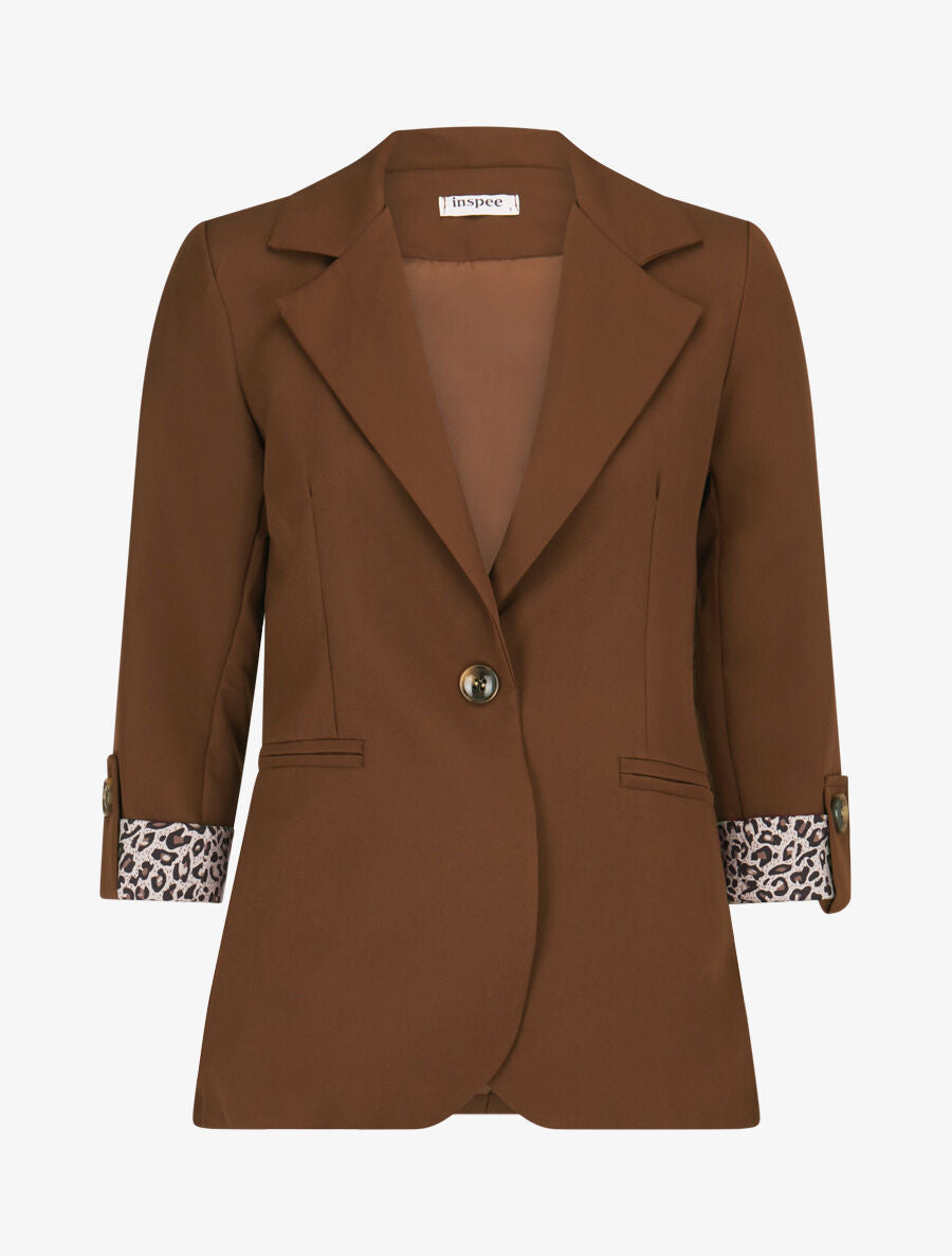 Veste cintrée à rabat léopard - Marron - 1