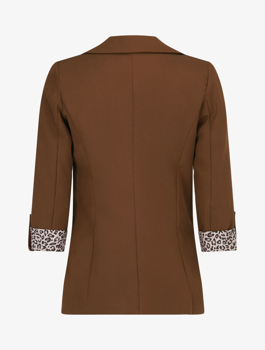 Veste cintrée à rabat léopard - Marron - 2