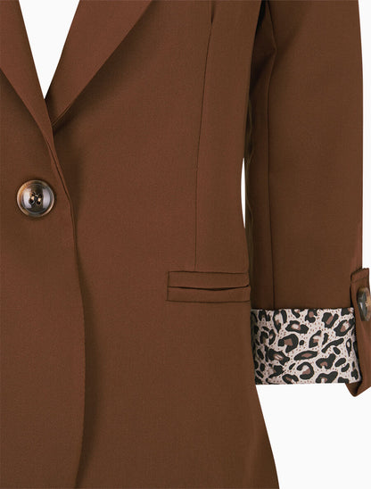 Veste cintrée à rabat léopard - Marron - 3