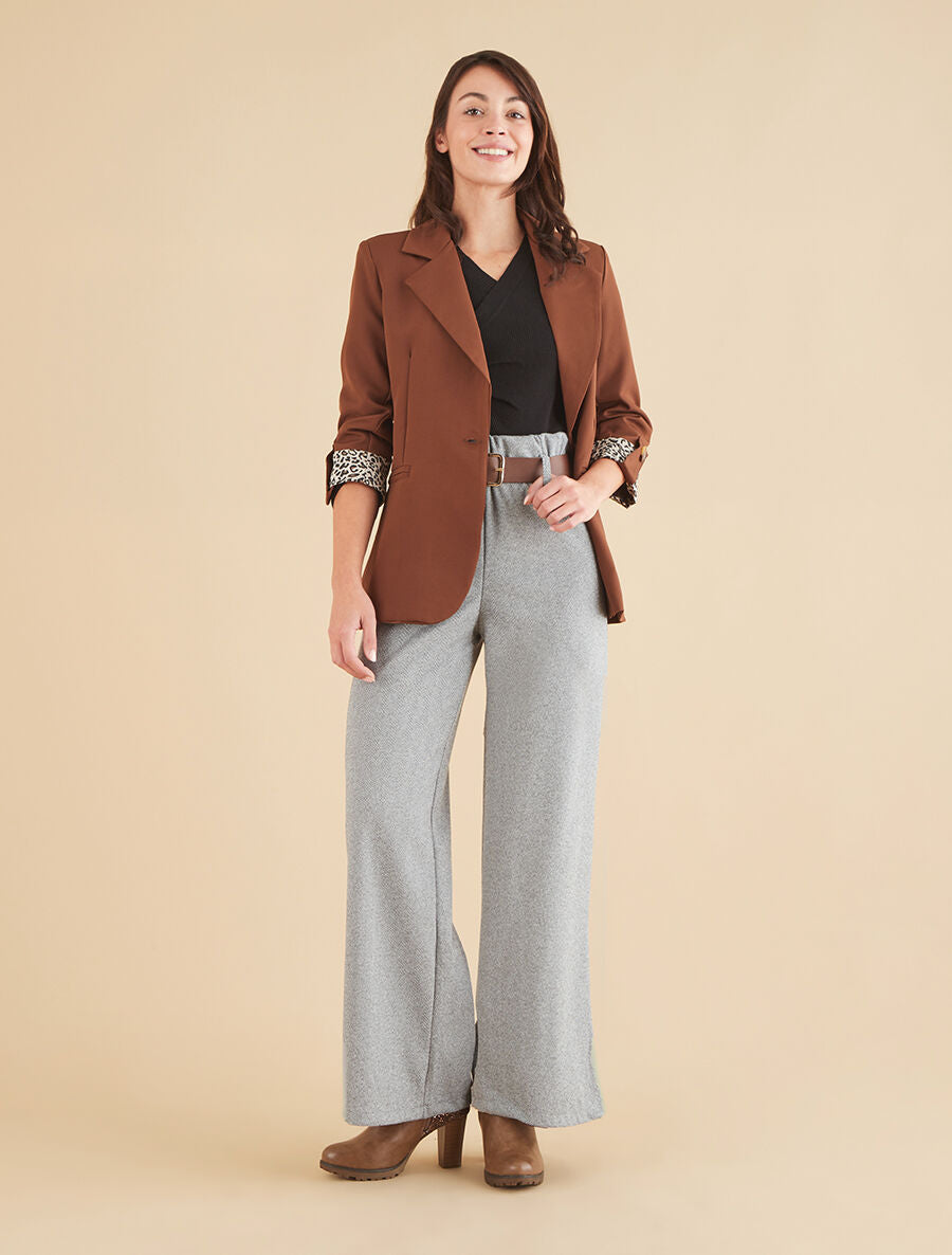 Veste cintrée à rabat léopard - Marron - 4