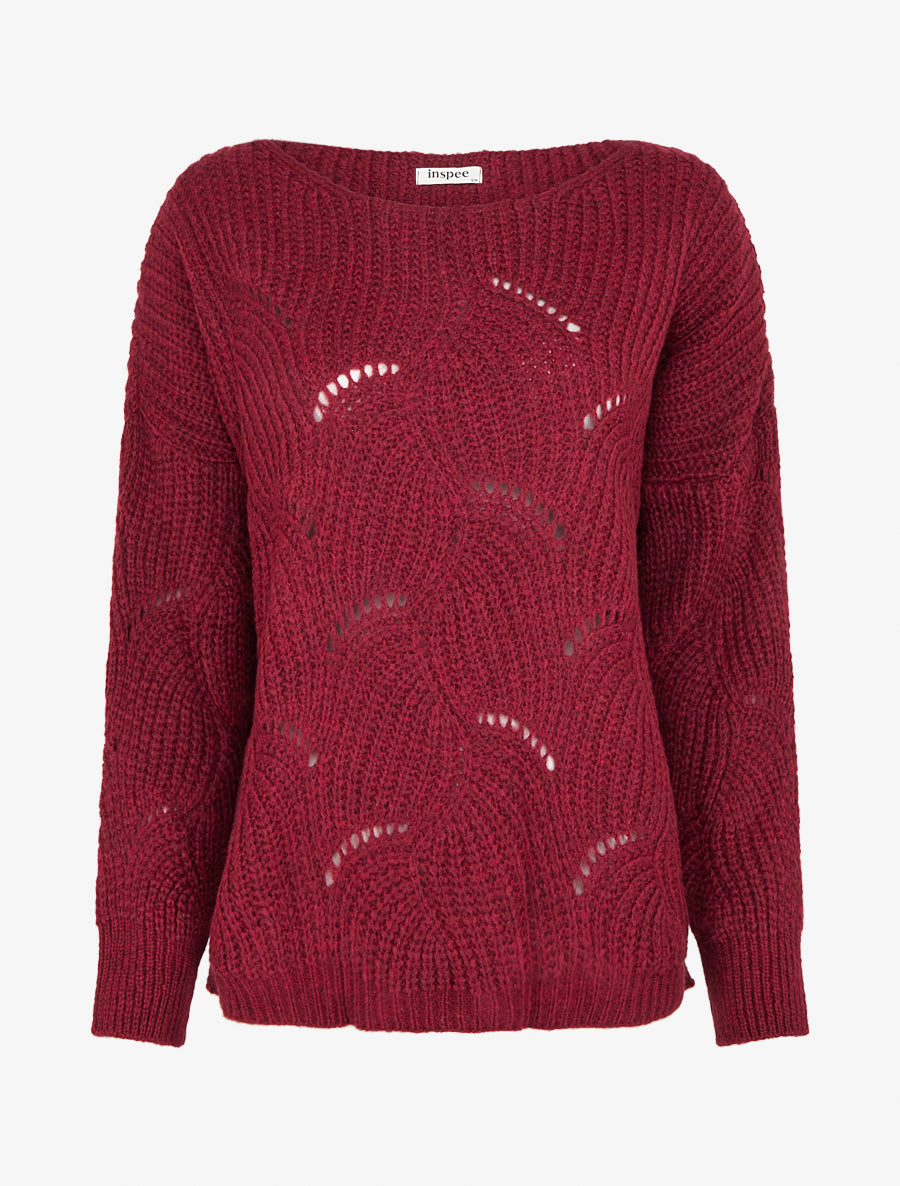 Pull uni à détail ajouré - Bordeaux - 1