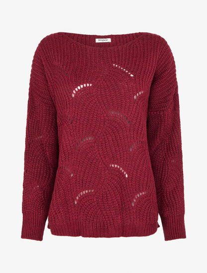 Pull uni à détail ajouré - Bordeaux - 1