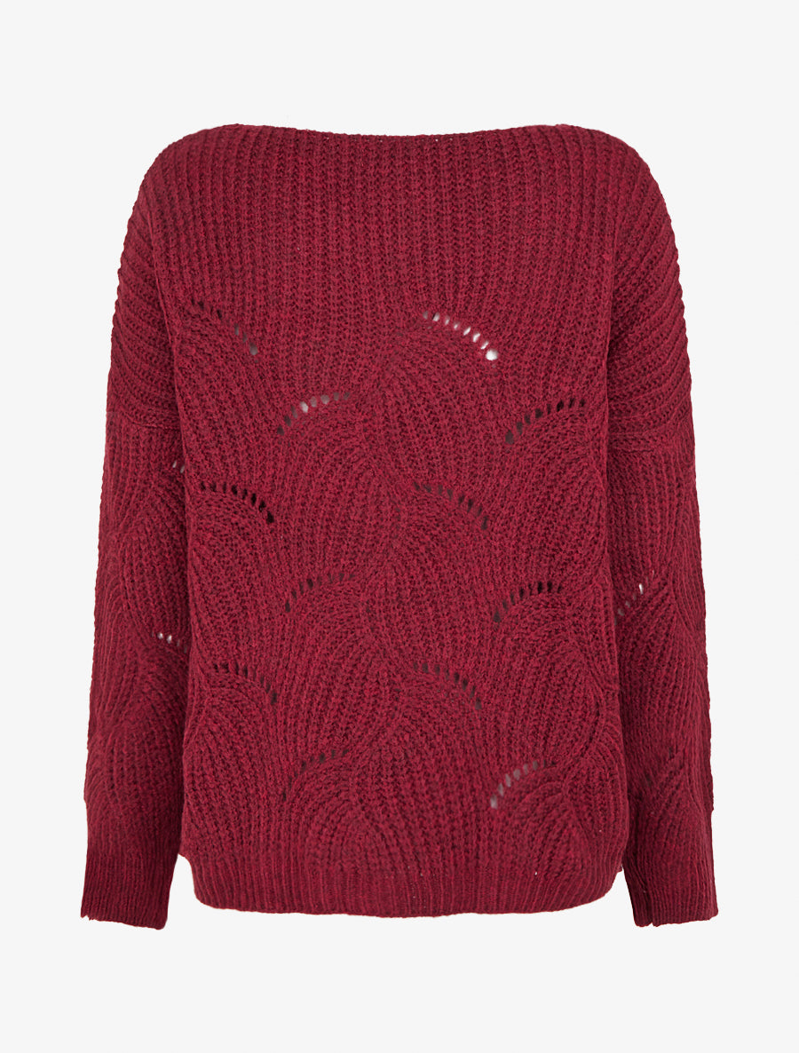 Pull uni à détail ajouré - Bordeaux - 2