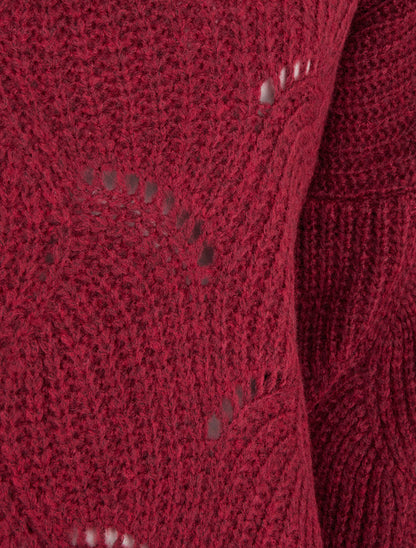 Pull uni à détail ajouré - Bordeaux - 3