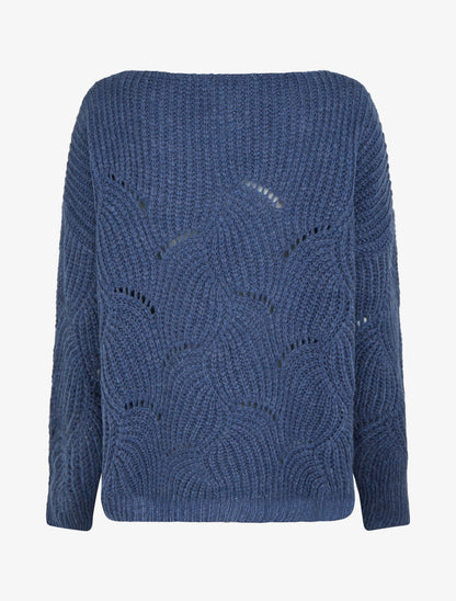 Pull uni à détail ajouré - Bleu - 2