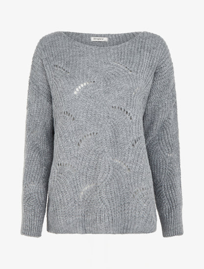 Pull uni à détail ajouré - Gris - 1