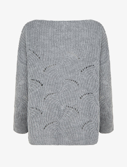 Pull uni à détail ajouré - Gris - 2