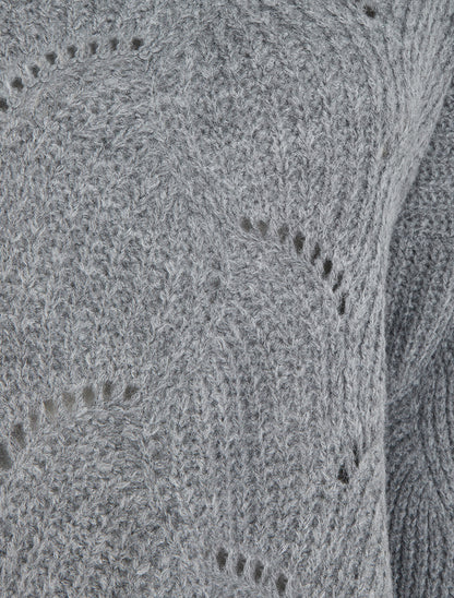 Pull uni à détail ajouré - Gris - 3