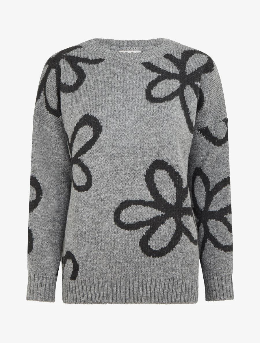 Pull droit à imprimé floral - Gris - 1