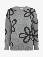 Pull droit à imprimé floral - Gris - 1