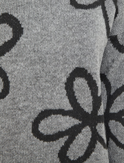 Pull droit à imprimé floral - Gris - 3