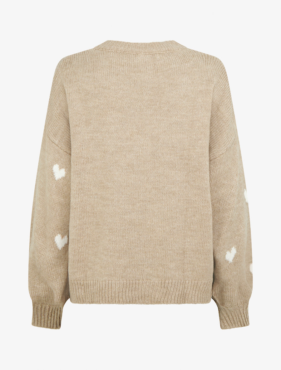 Pull en maille à motifs coeurs - Beige