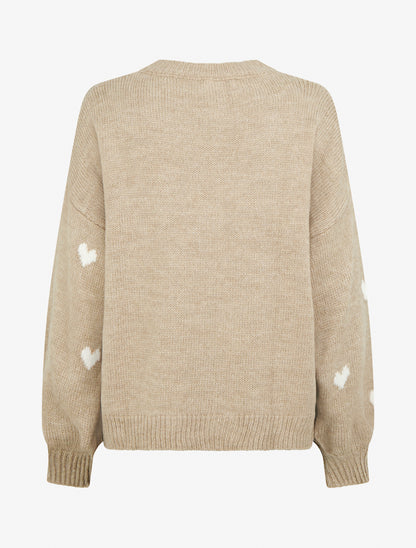 Pull en maille à motifs coeurs - Beige