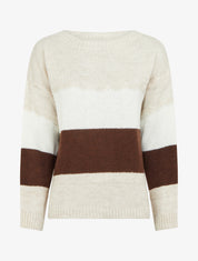 Pull rayé à col rond - Beige - 1