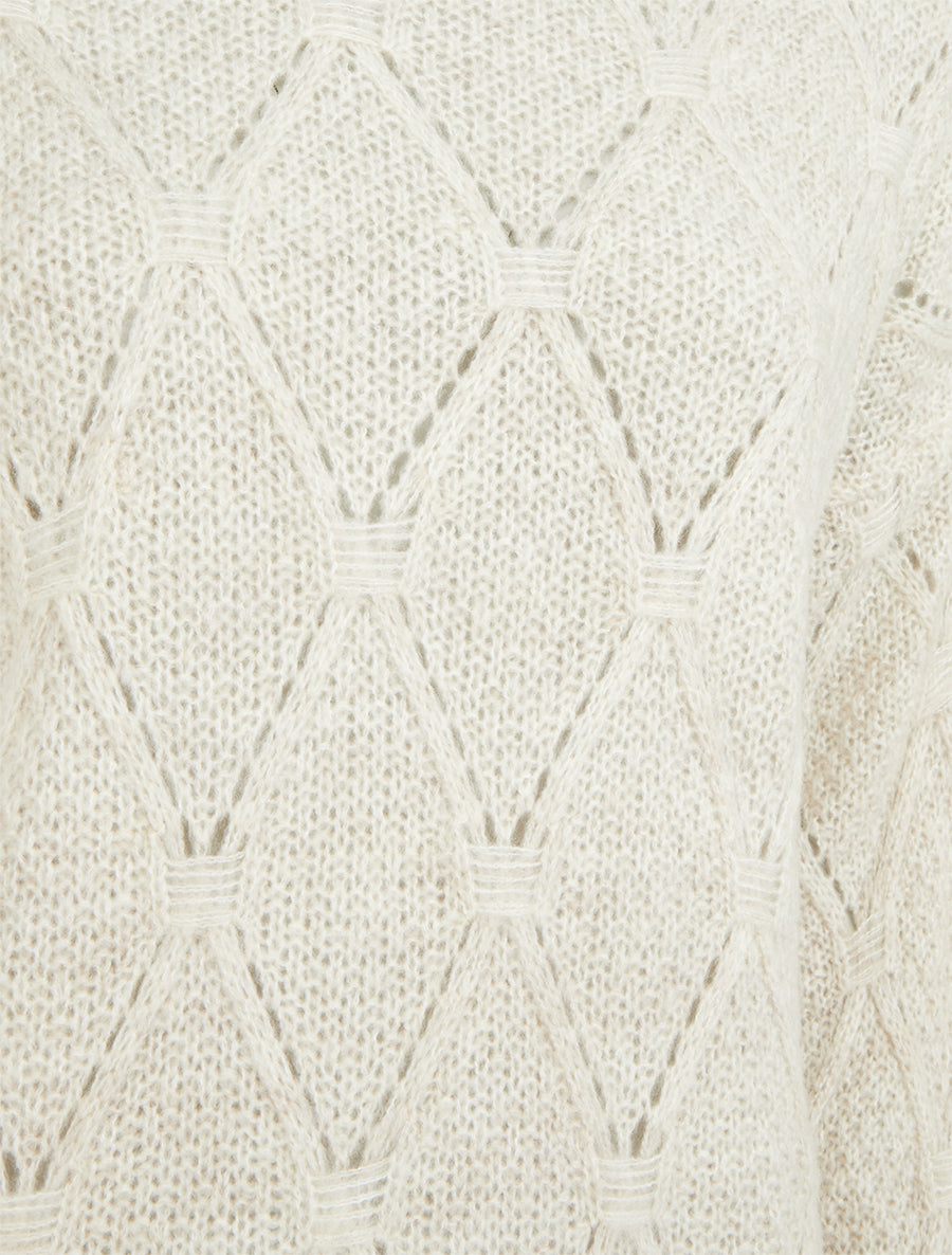 Pull uni ajouré à col rond - Crème - 3