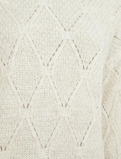 Pull uni ajouré à col rond - Crème - 3