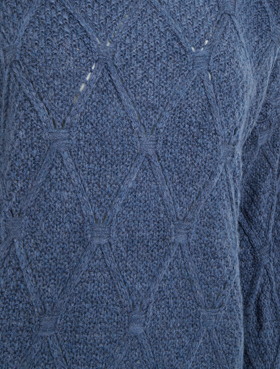 Pull uni ajouré à col rond - Marine - 3