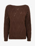 Pull uni ajouré à col rond - Marron - 1