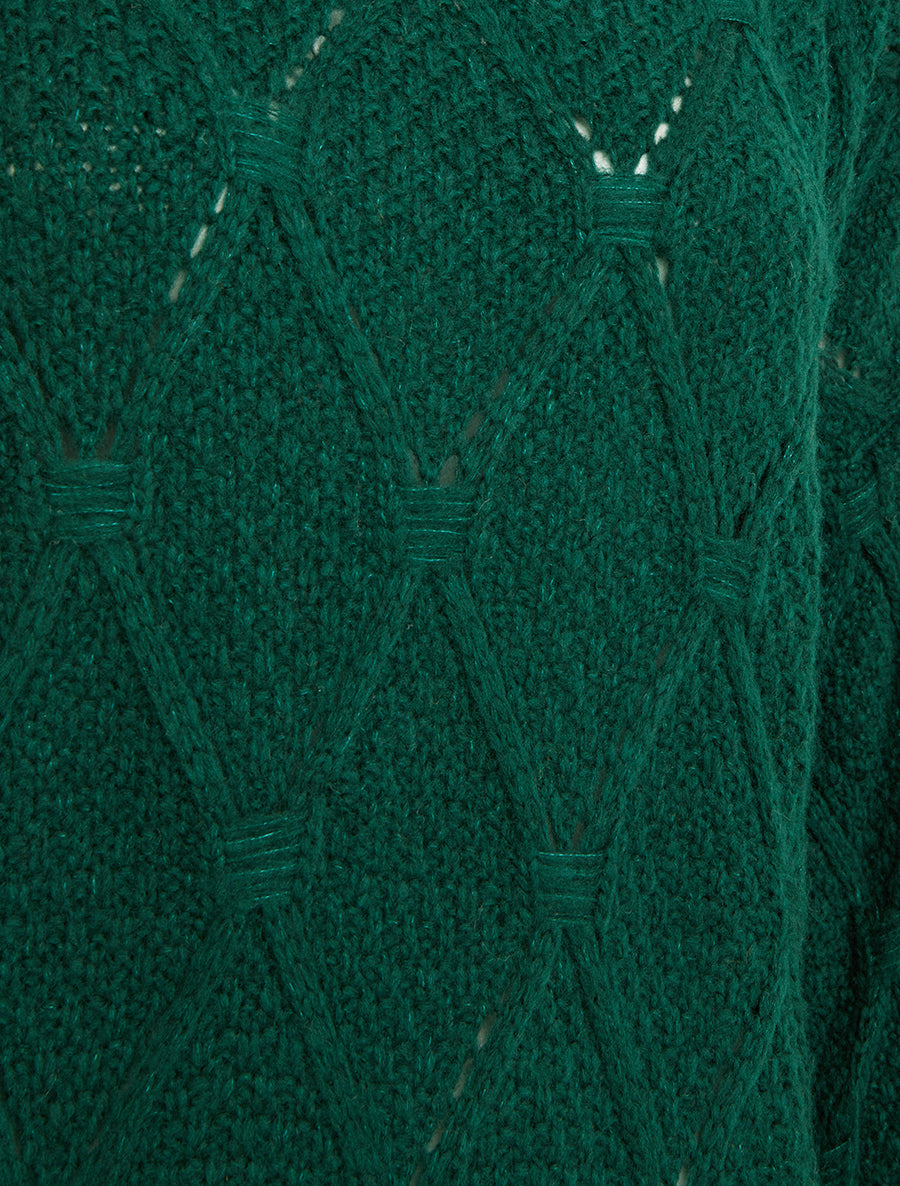 Pull uni ajouré à col rond - Vert sapin - 3