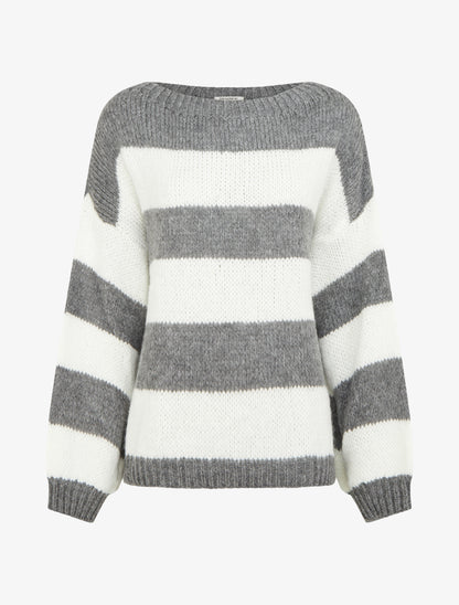 Pull en maille rayé bicolore - Gris - 1