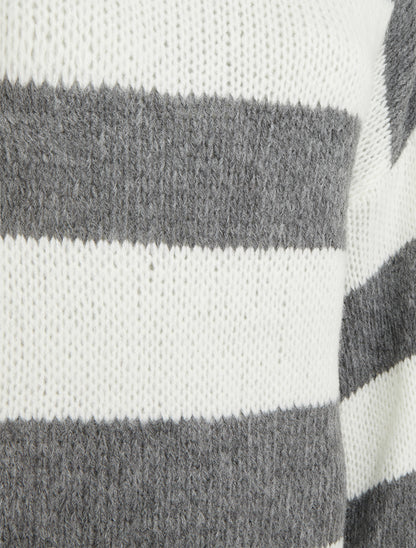 Pull en maille rayé bicolore - Gris - 3