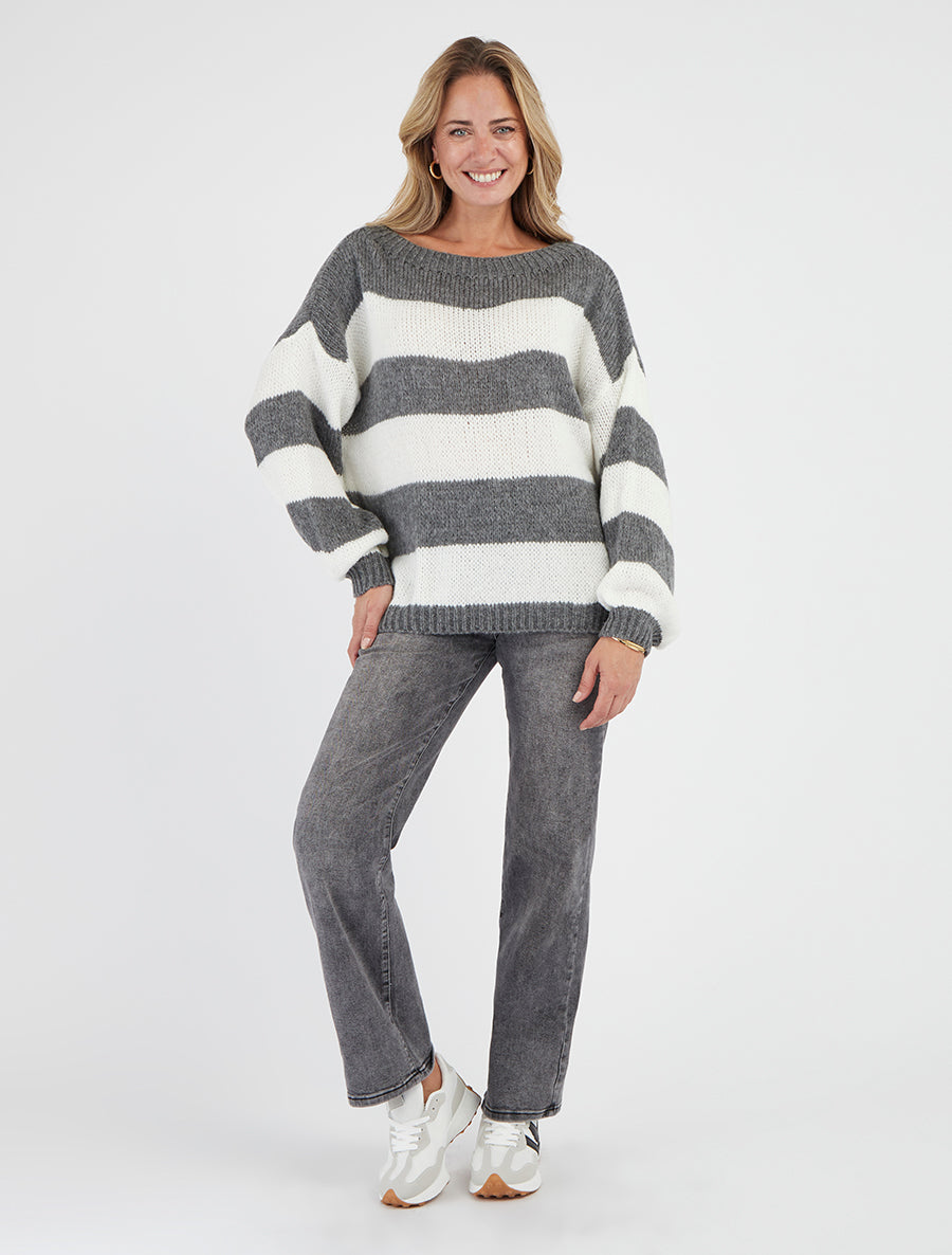 Pull en maille rayé bicolore - Gris