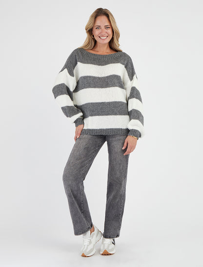 Pull en maille rayé bicolore - Gris