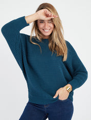 Pull uni à manches chauves-souris - Bleu canard