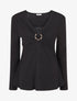 Pull fin côtelé à col dentelle et bijou - Noir - 1