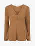 Pull fin côtelé à col dentelle et bijou - Camel - 1