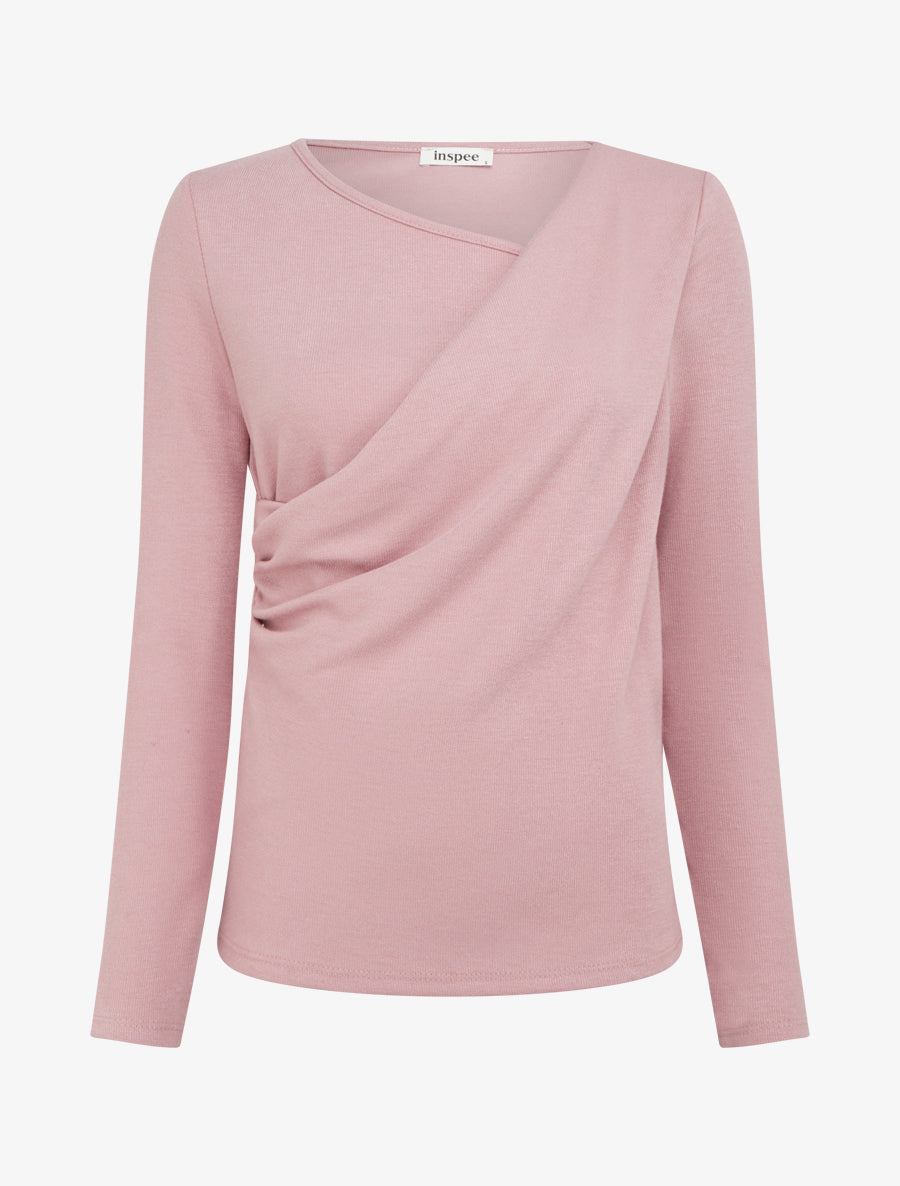 Pull uni à côté effet drapé - Rose - 1