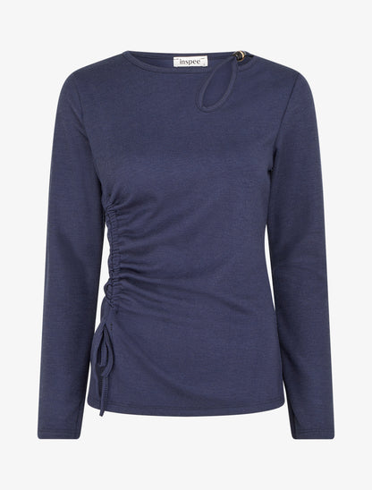 Pull en maille fine à lien de serrage - Marine - 1