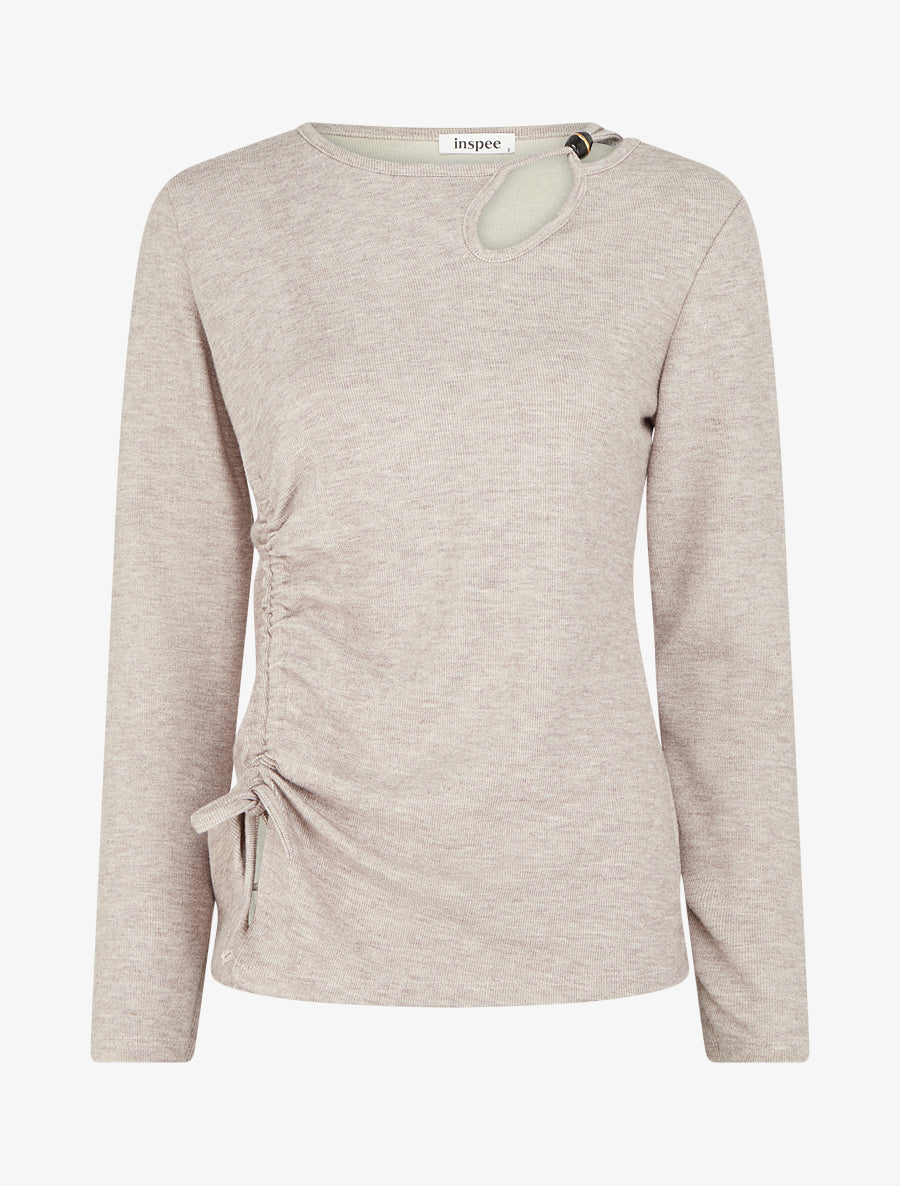 Pull en maille fine à lien de serrage - Taupe - 1