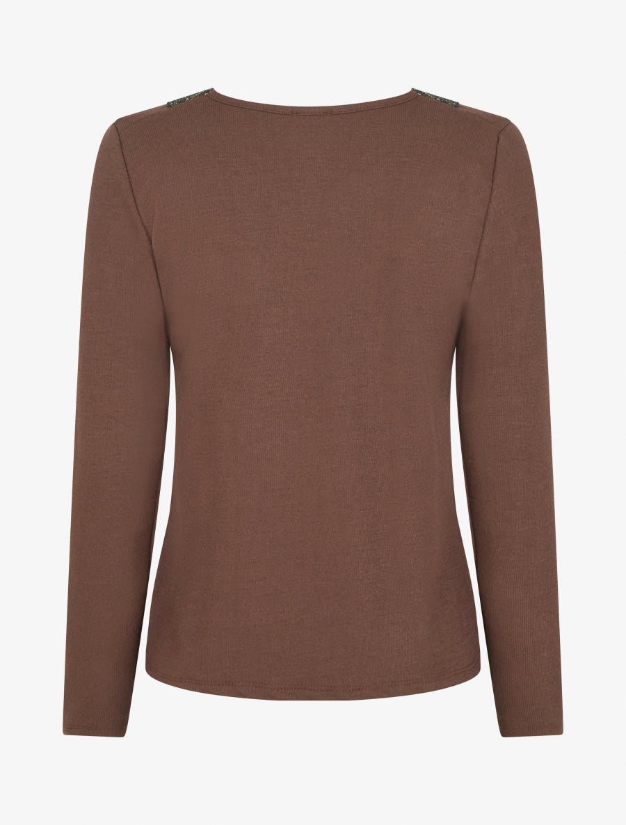 Pull en maille fine à bandes élastiquées - Marron - 2