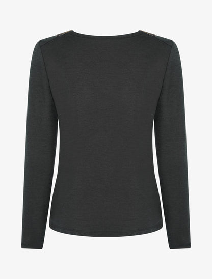 Pull en maille fine à bandes élastiquées - Noir - 2