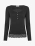 Pull fin à détail dentelle - Noir - 1