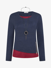 Pull bicolore zippé sur le côté - Marine/bordeaux - 1