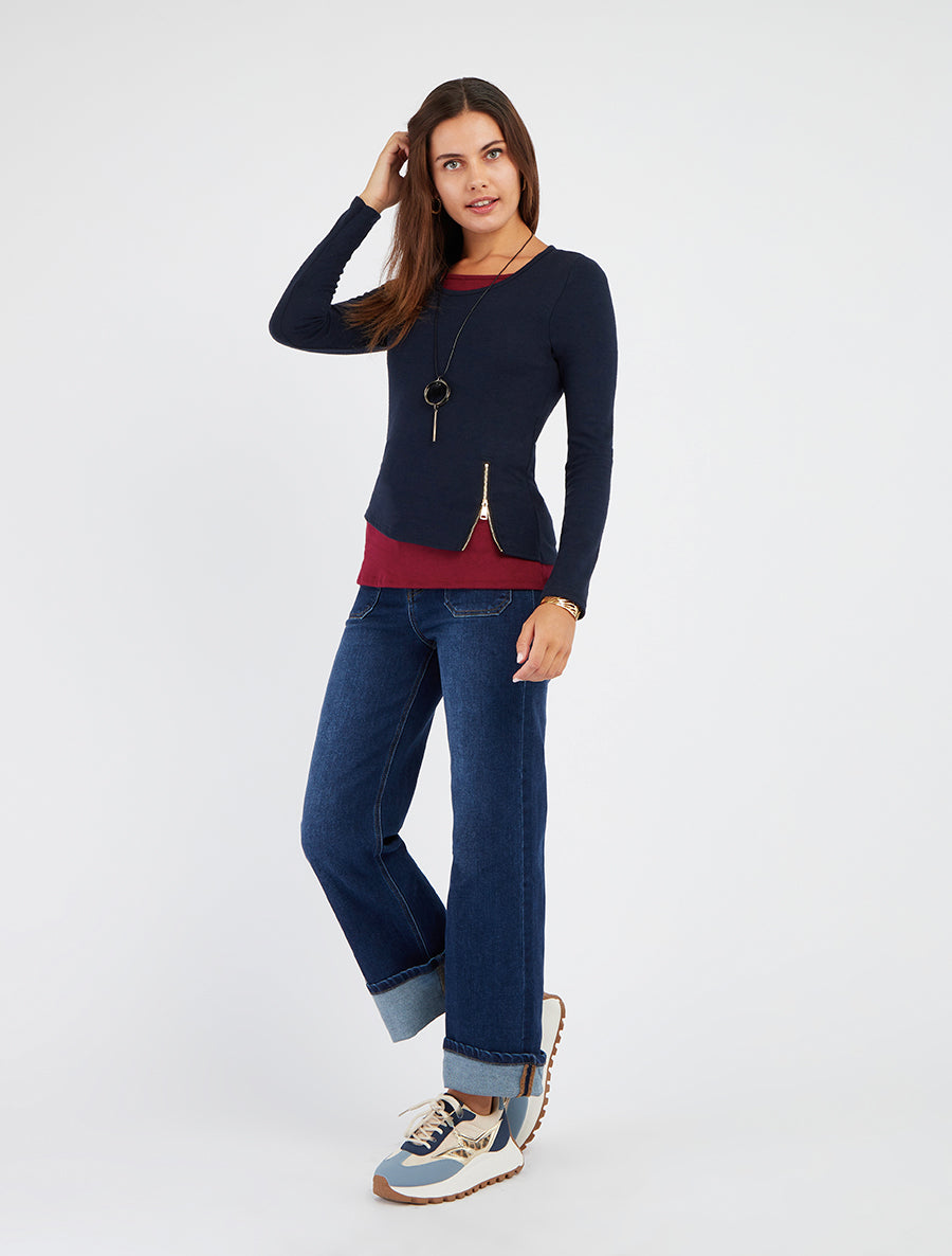 Pull bicolore zippé sur le côté - Marine/bordeaux - 8