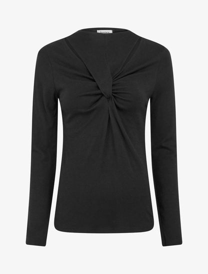 Pull fin uni à col fantaisie - Noir - 1