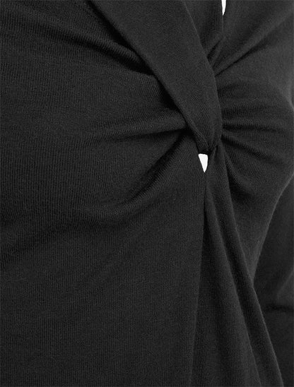 Pull fin uni à col fantaisie - Noir - 3