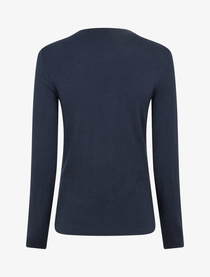 Pull fin uni à col fantaisie - Marine - 2