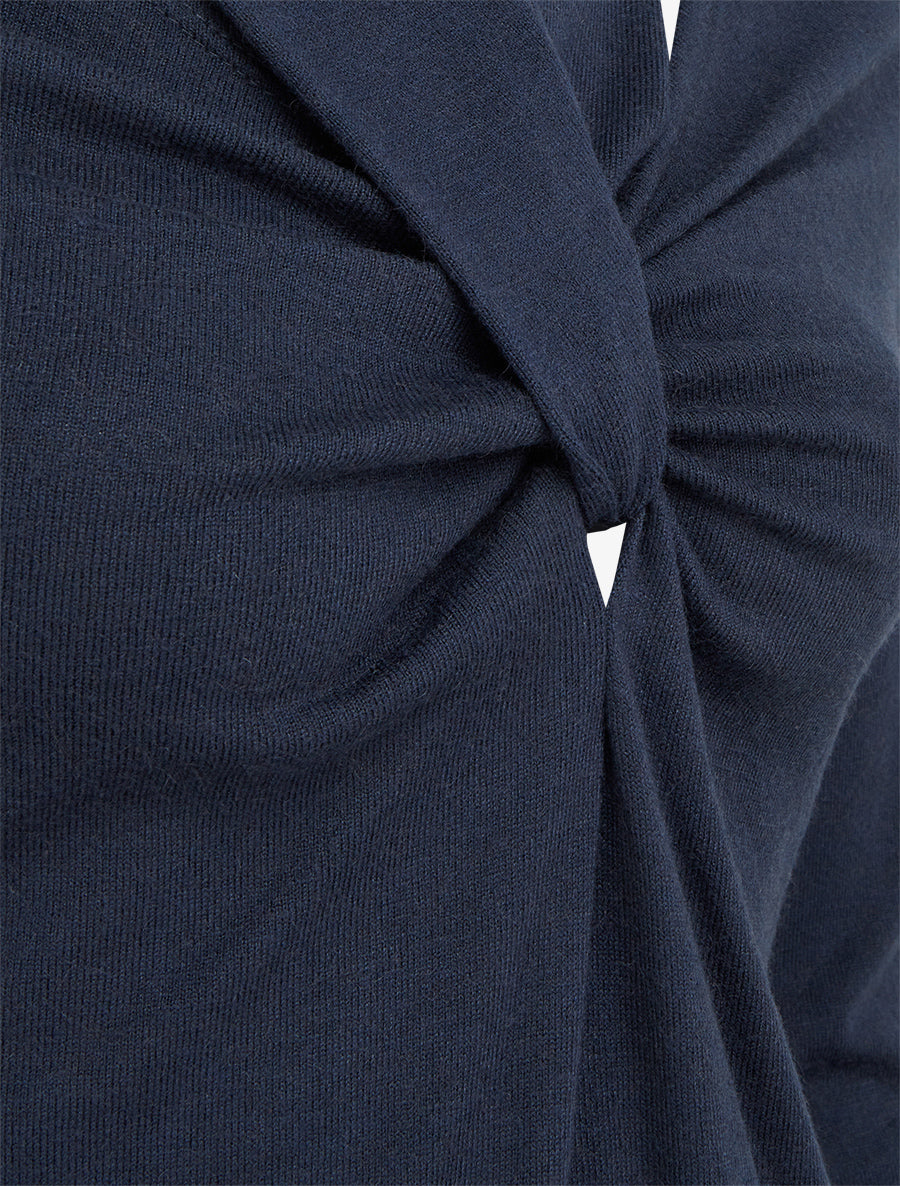 Pull fin uni à col fantaisie - Marine - 3