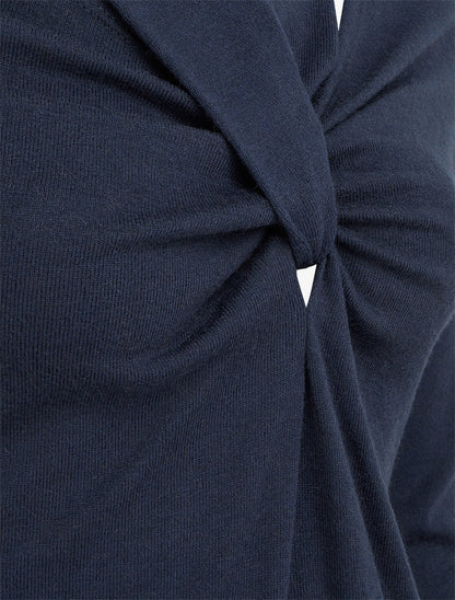 Pull fin uni à col fantaisie - Marine - 3