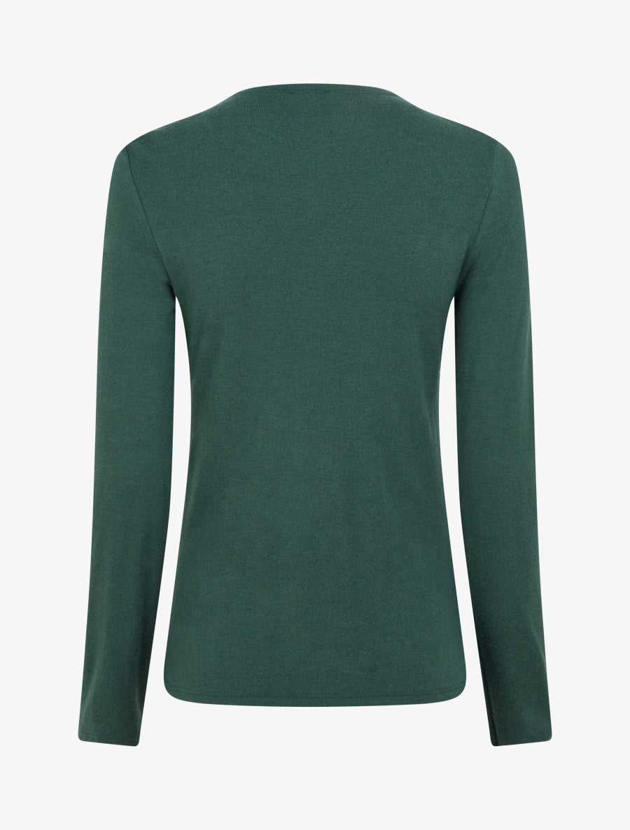 Pull fin uni à col fantaisie - Vert sapin - 2