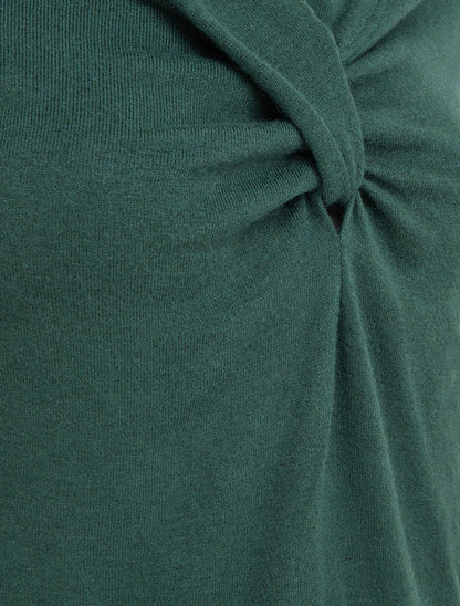 Pull fin uni à col fantaisie - Vert sapin - 3