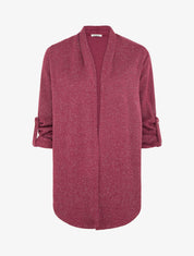 Gilet uni irisé à manches longues retroussables - Prune - 1