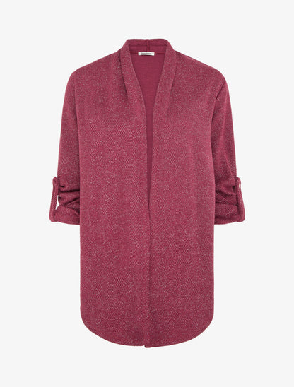 Gilet uni irisé à manches longues retroussables - Prune - 1