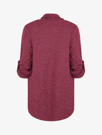 Gilet uni irisé à manches longues retroussables - Prune - 2